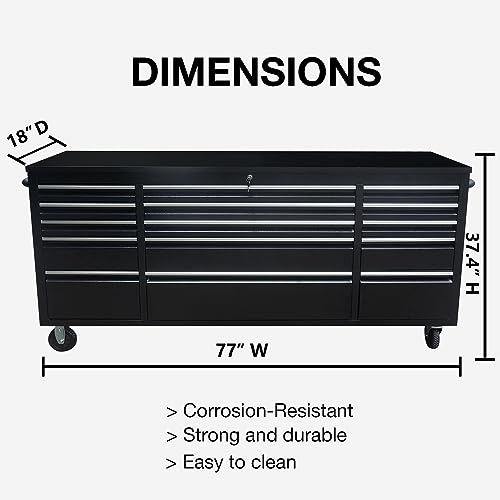 SINDA 72 Inch 15-Drawer Rolling Tool Chest with Wooden Top, Lockable L63212