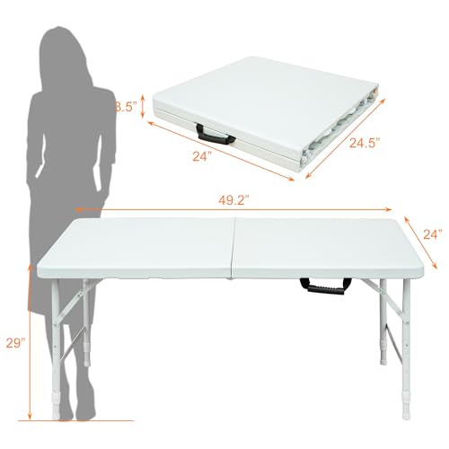 4ft Portable Plastic Folding Table with Carry Handle L323