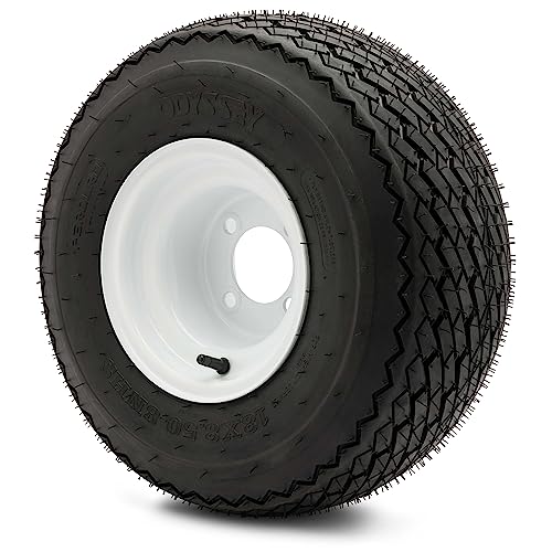 8" Steel Golf Cart Wheels Glossy White and Odyssey Perduro (18/8.5-8) Golf Cart Tires - Set of Two