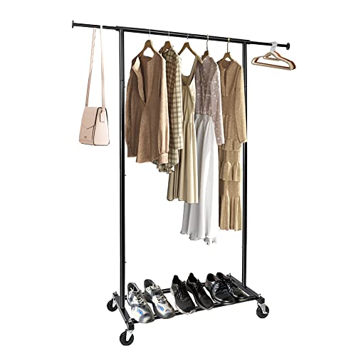 59" H Portable Black Rolling Garment Rack with Lockable Wheels R383