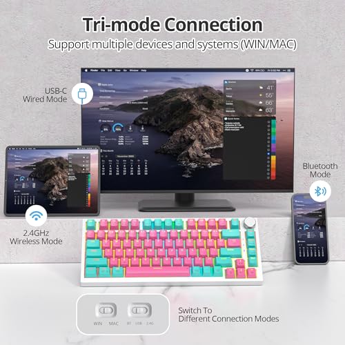 75% Wireless Creamy Mechanical Keyboard, Hot Swappable RGB Gasket Gaming Keyboard D50183