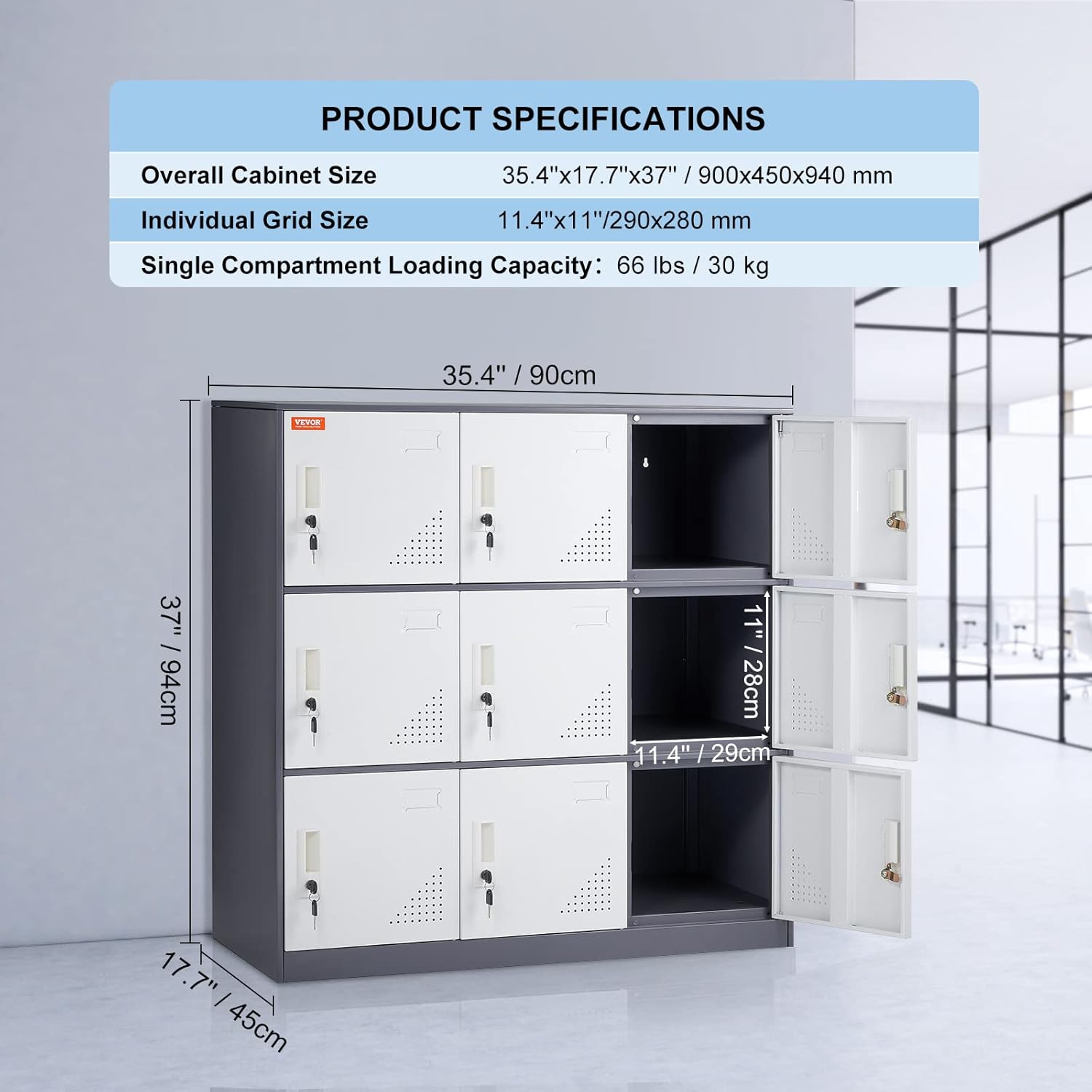 VEVOR 9-Door Steel Storage Locker with Card Slot and Keys D6416