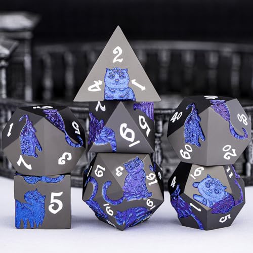 Metal DND Cat Dice 7PCS Polyhedral RPG Dice Set with Gift Case B373640