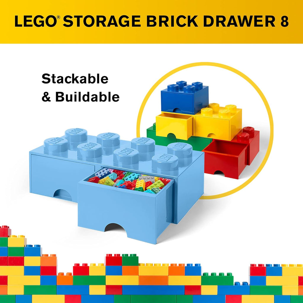 LEGO Brick Drawer, 2 Drawers, Stackable Storage Box, Light Royal Blue C92729