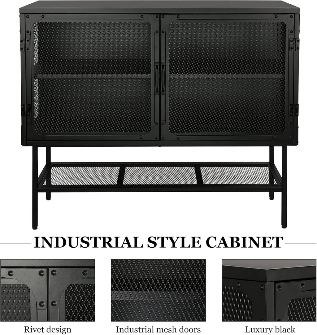 LUMISOL Industrial Cabinet Console Table with 2 Mesh Doors and Adjustable Shelf N2446
