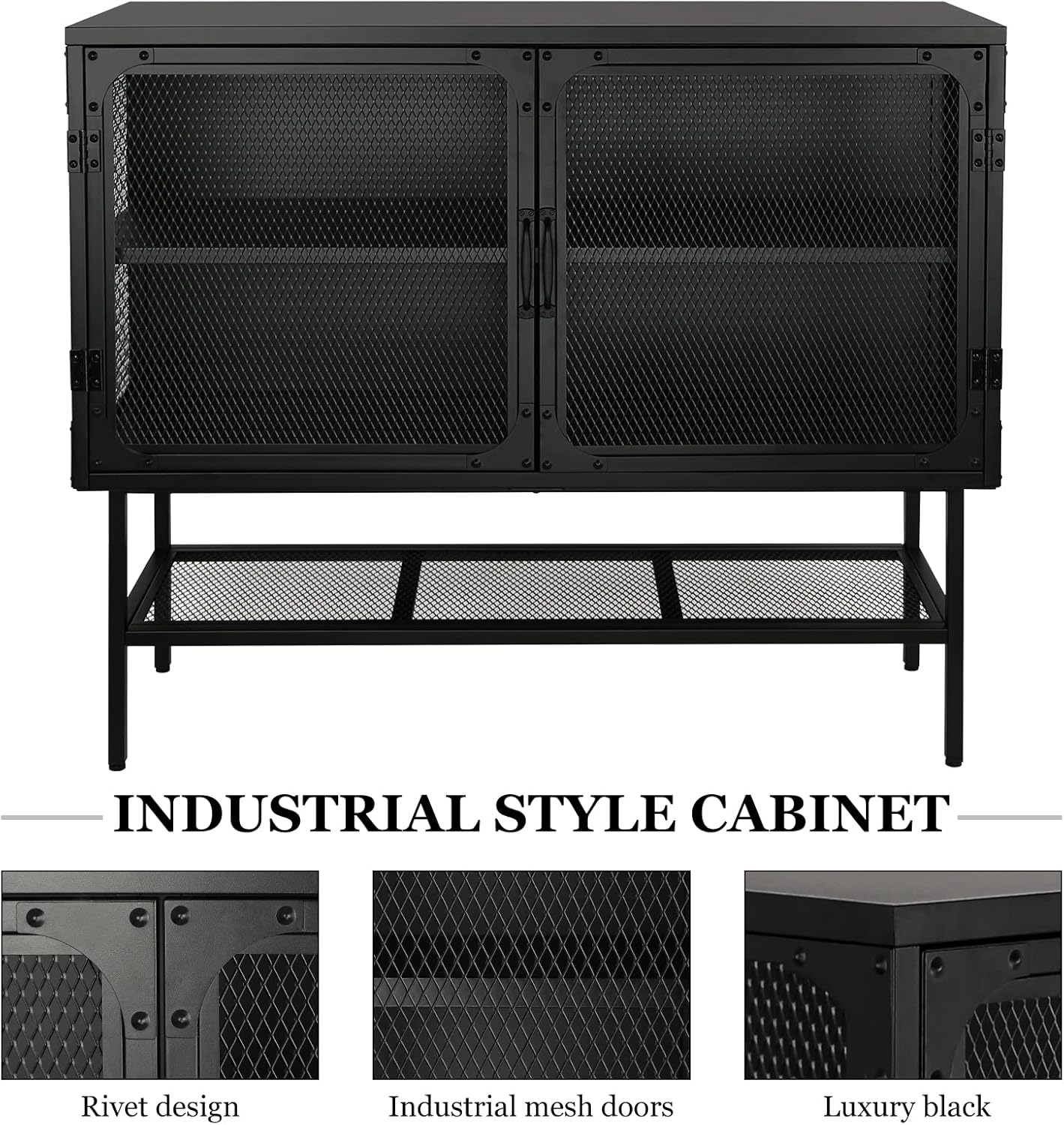 LUMISOL Industrial Cabinet Console Table with 2 Mesh Doors and Adjustable Shelf N2446