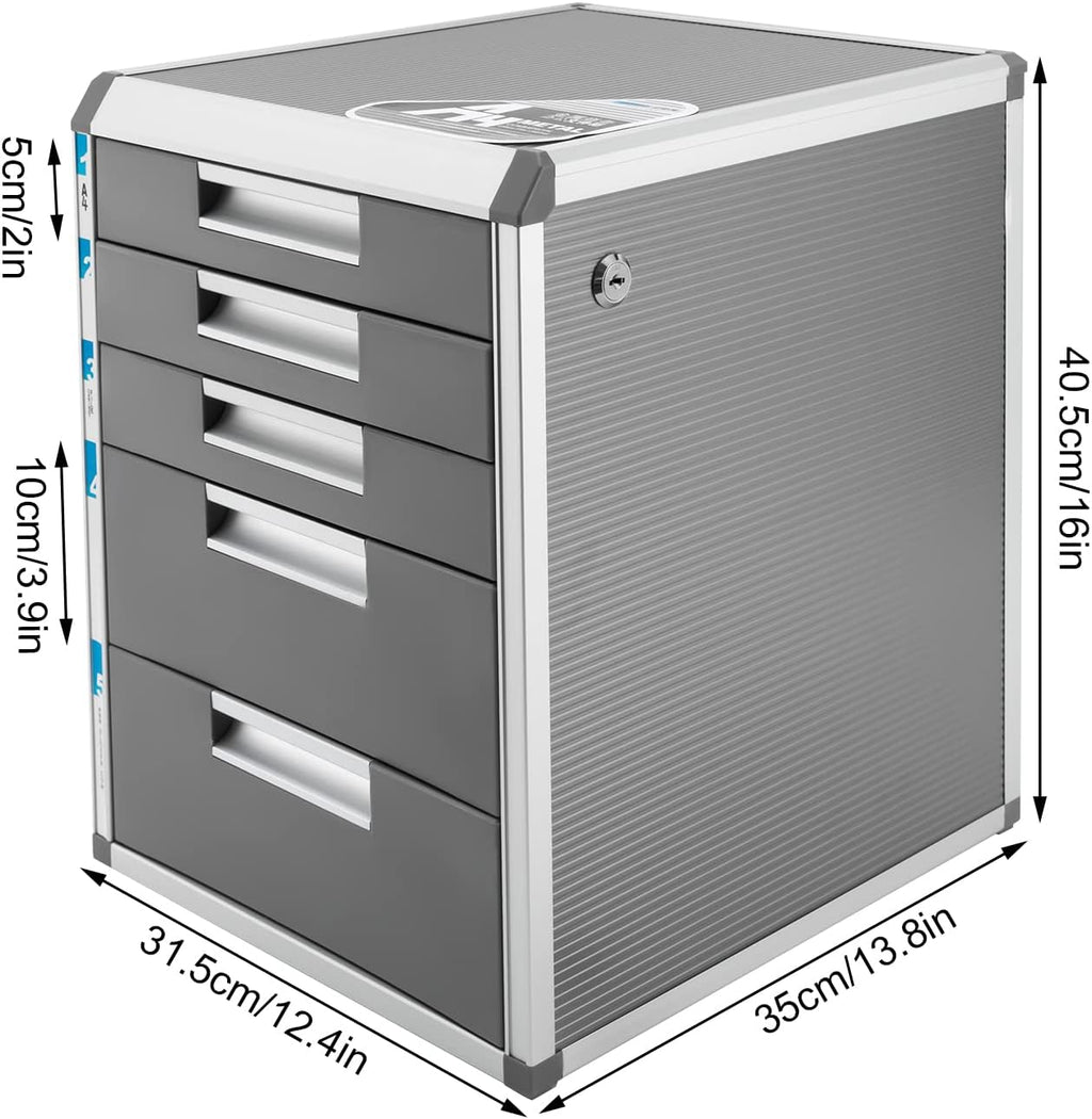 Desktop Drawer Organizer with Lock, 5-Layer Filing Cabinet Storage, Grey H82611