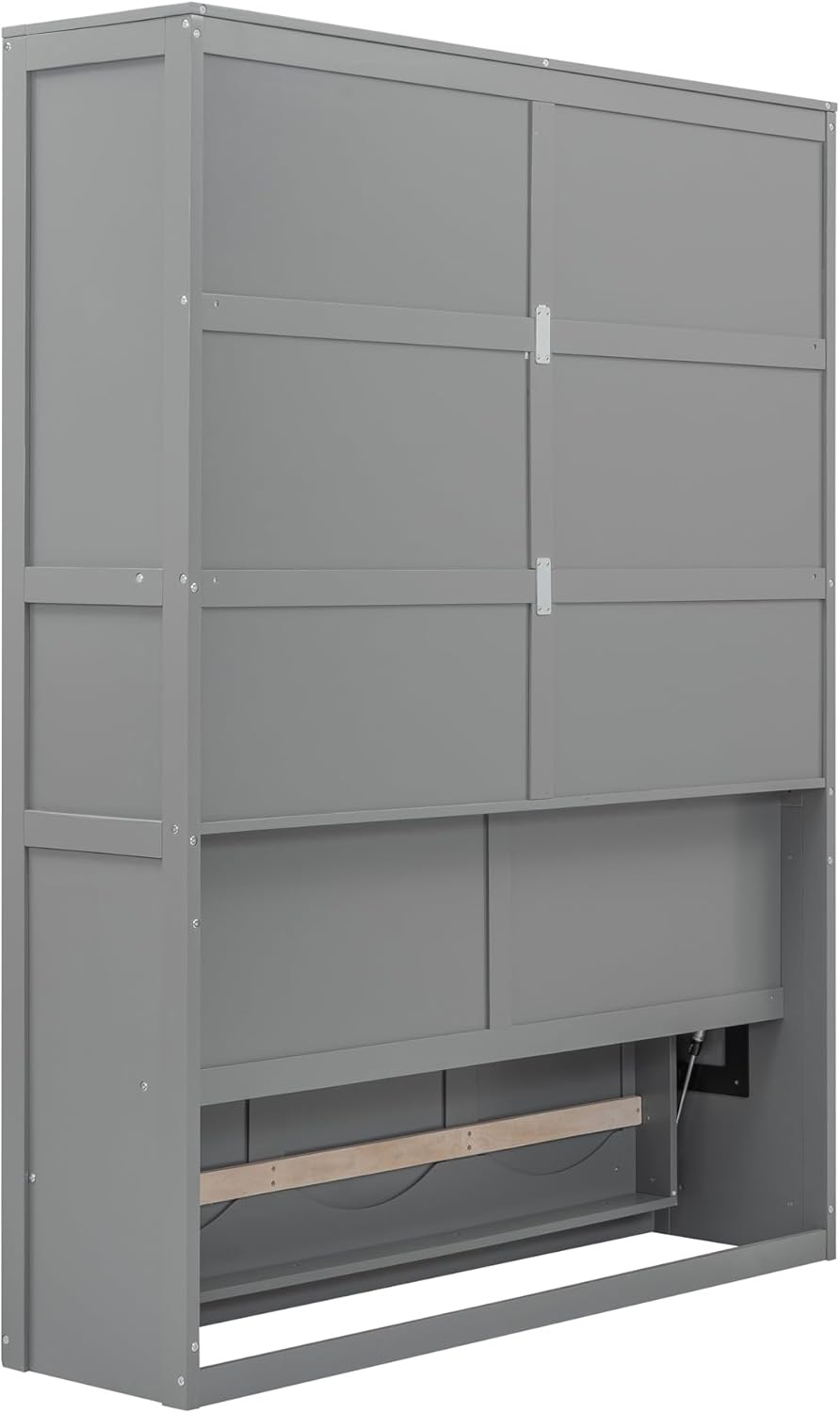 Queen Size Murphy Bed with Shelves, Wall Bed for Small Spaces, Gray H580