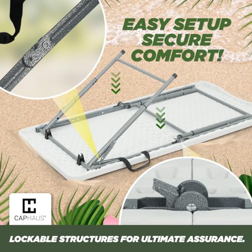 Fencer Wire 4 FT White Foldable Table, Portable Bi-Fold Utility Table with Handle F513