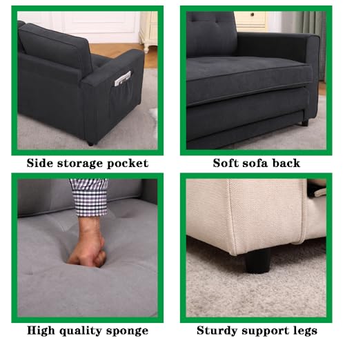 3 in 1 Upholstered Convertible Futon Sofa Bed with Side Pockets, Dark Grey Q88099
