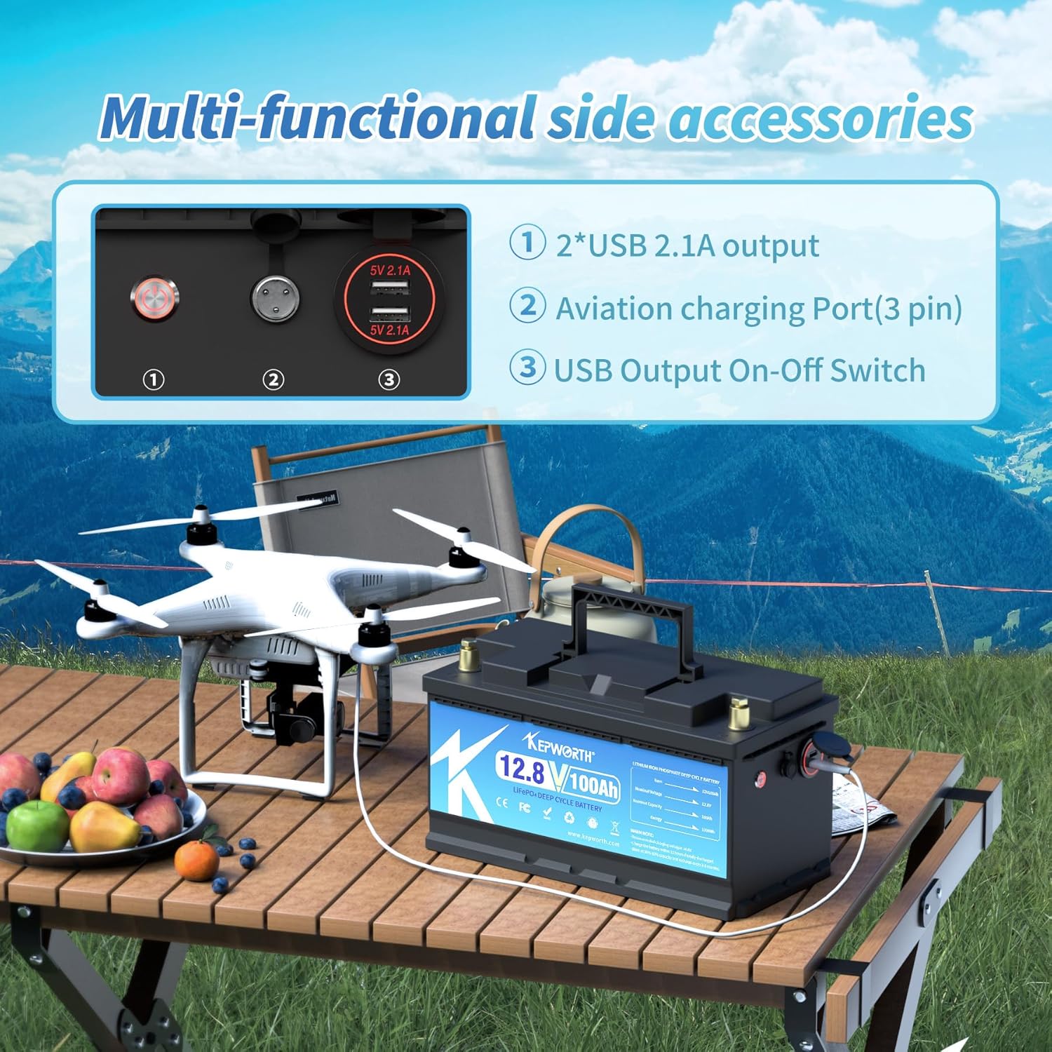 12V LiFePO4 Battery 100Ah with 100A BMS for RV, Marine, Solar E4980