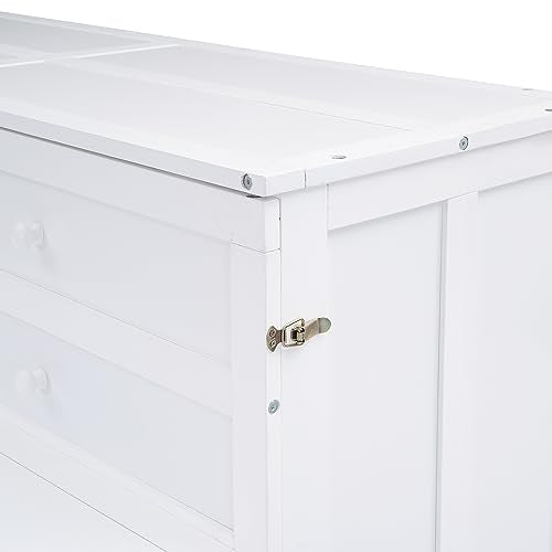 Queen Size Murphy Bed with Bookcase and Drawer, White Q904