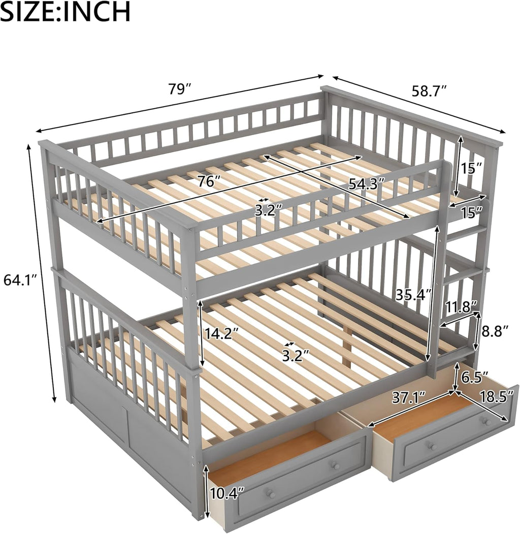 Full Over Full Bunk Bed with Drawers, Gray M976644