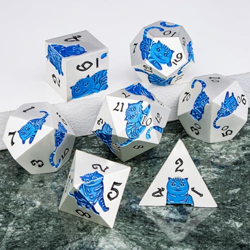 Metal DND Cat Dice 7PCS Polyhedral RPG Dice Set with Gift Case B373640