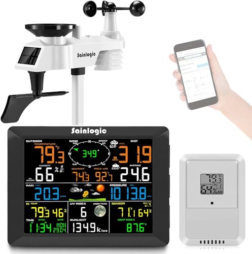 Sainlogic Home10-in-1 WiFi Smart Weather Station with Outdoor 7-in-1 Sensor, Internet Wireless Weather Station Remote Monitoring System, 8.3 Inch Color Display with Rain Gauge, Temperature