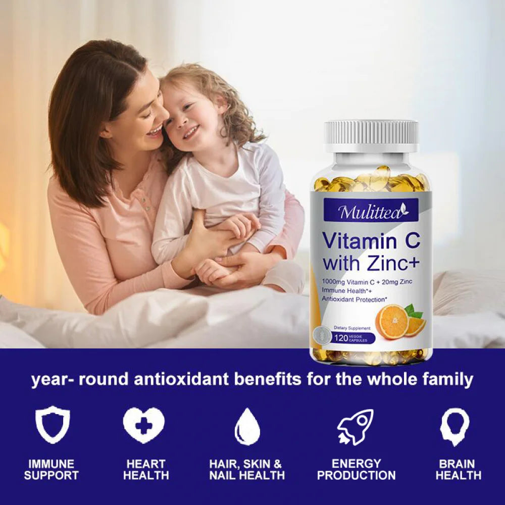 Mulittea Vitamin C with Zinc Supplement Capsules, 240 Count X604