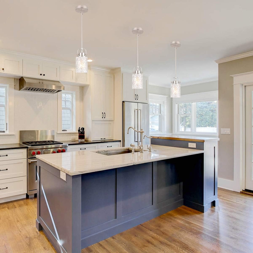 ALICE HOUSE Mini Modern Pendant Light, Brushed Nickel Glass, for Kitchen Island P478271