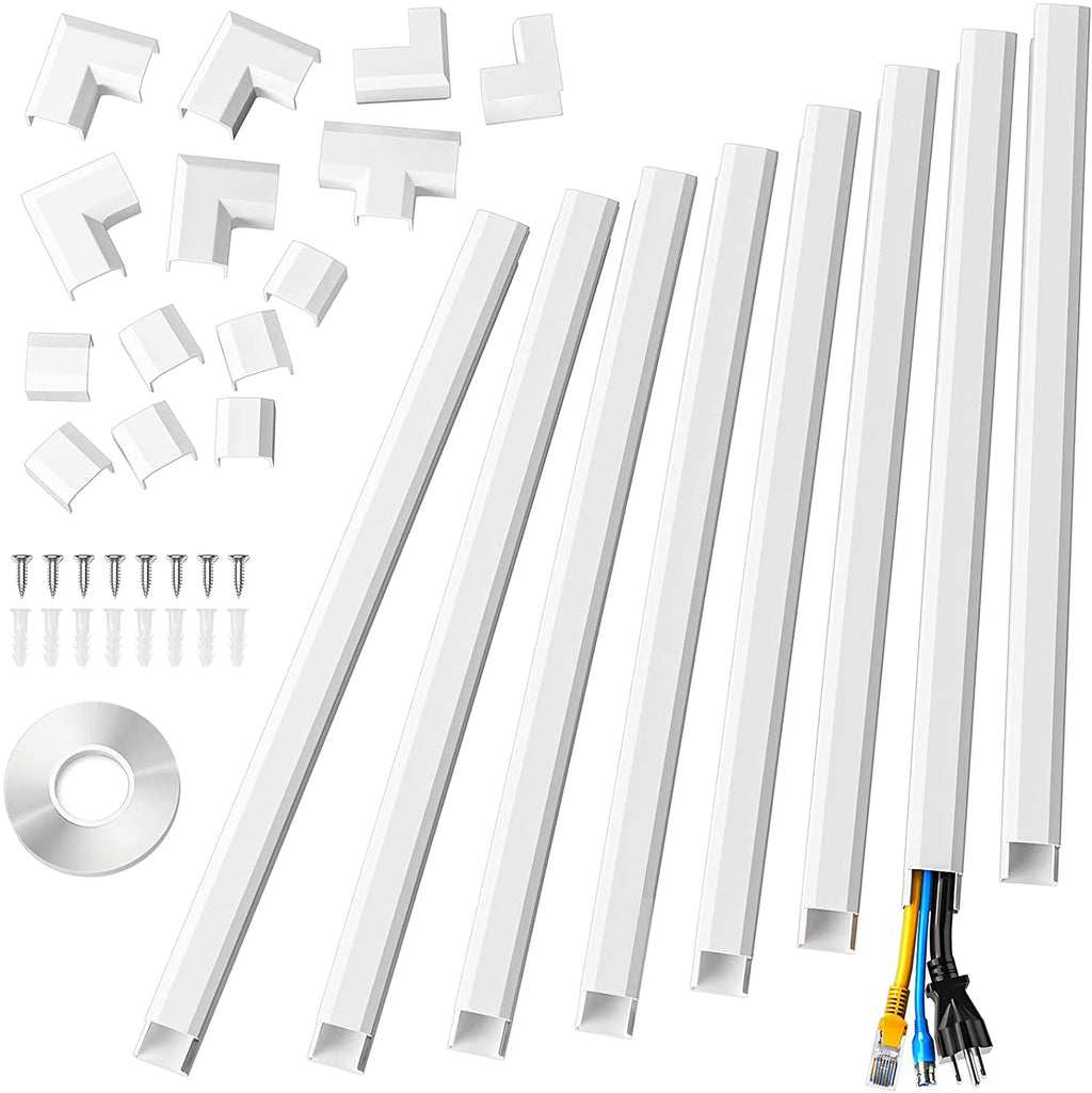 125in Cord Cover, Medium Cord Hider on Wall Cable Management, Cable Raceway Kit for 3 Cords, Wire Hider Cord Management, Cable Concealer for Home Office, W0.98in H0.51in White