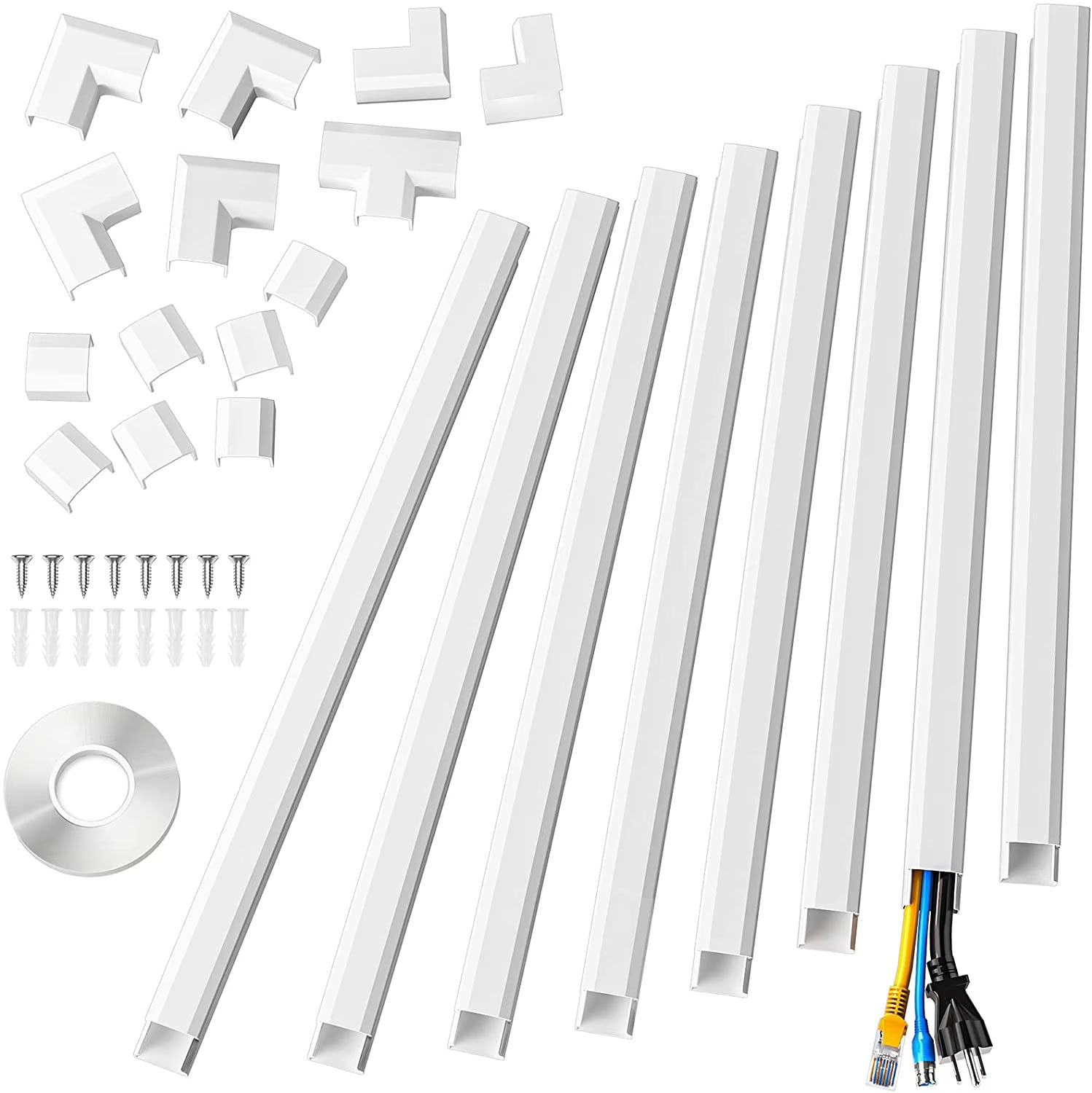 125in Cord Cover, Medium Cord Hider on Wall Cable Management, Cable Raceway Kit for 3 Cords, Wire Hider Cord Management, Cable Concealer for Home Office, W0.98in H0.51in White