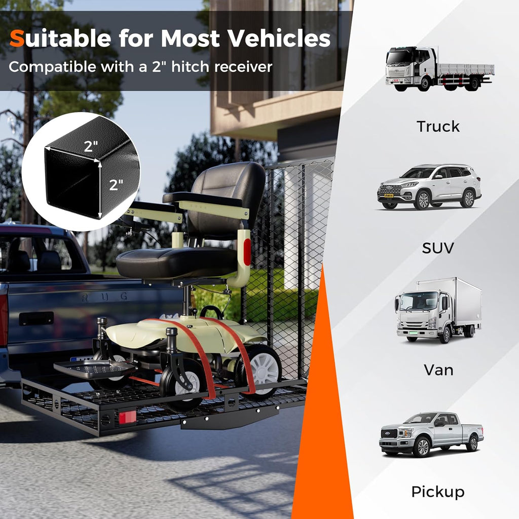 Mobility Scooter Carrier 500 LBS Capacity Hitch Mount with Foldable Ramp W8335
