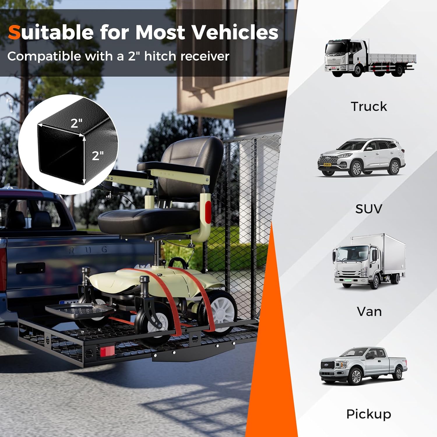 Mobility Scooter Carrier 500 LBS Capacity Hitch Mount with Foldable Ramp W8335