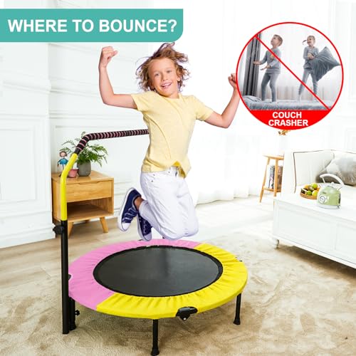 40'' Foldable Mini Trampoline with Sponge Handle, Height-Adjustable for Kids Adults J47461