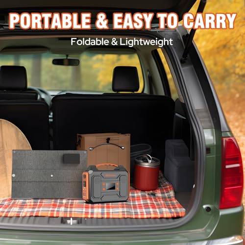Portable Solar Generator 300W Power Station with 60W Solar Panel, 280Wh Lithium Battery, Orange V705728