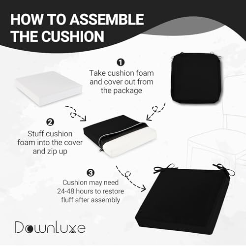 downluxe Waterproof Outdoor Chair Cushions Set of 4, 19" x 19" x 3", Black O202