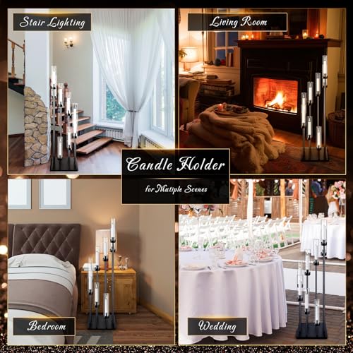 Layhit 2 Pack Black Floor Candelabra 42.13" Tall with Acrylic Shades E8065