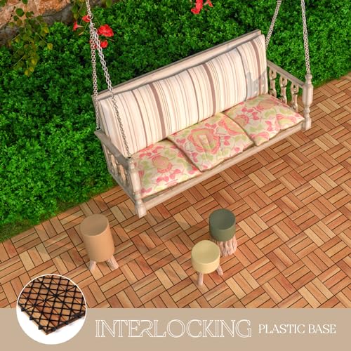 20 Pack Solid Acacia Wood Deck Tiles, Interlocking Outdoor Patio Flooring, 12"x12" Golden Teak Z91235