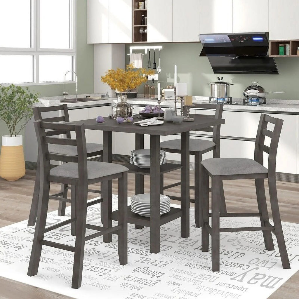 Rustic Square Dining Table Set of 4 with Upholstered Chairs Espresso U969