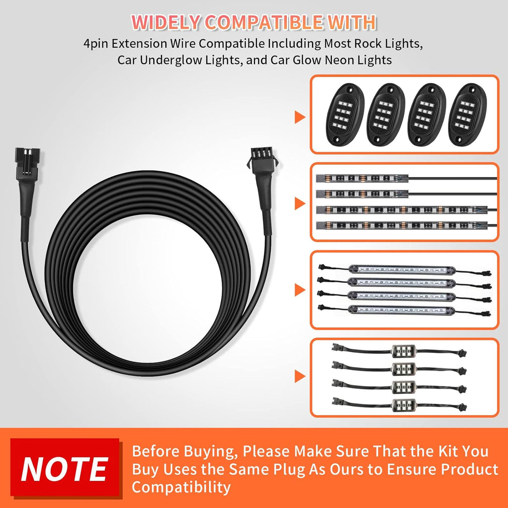 4-Pin Extension Cable Set for RGB LED Rock Lights - 47 inch, 4 Pack A9934