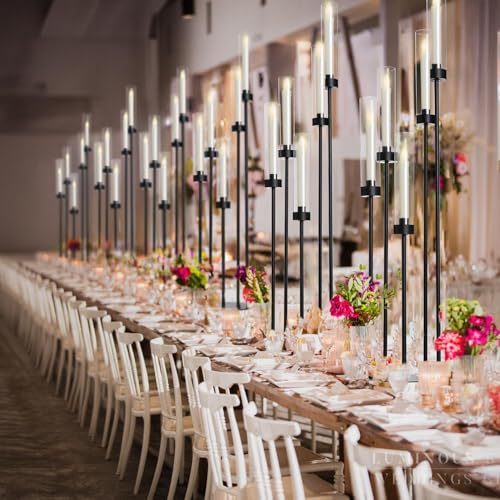 Matte Black 5 Arm Candelabra with Acrylic Shades for Table Centerpiece W6999