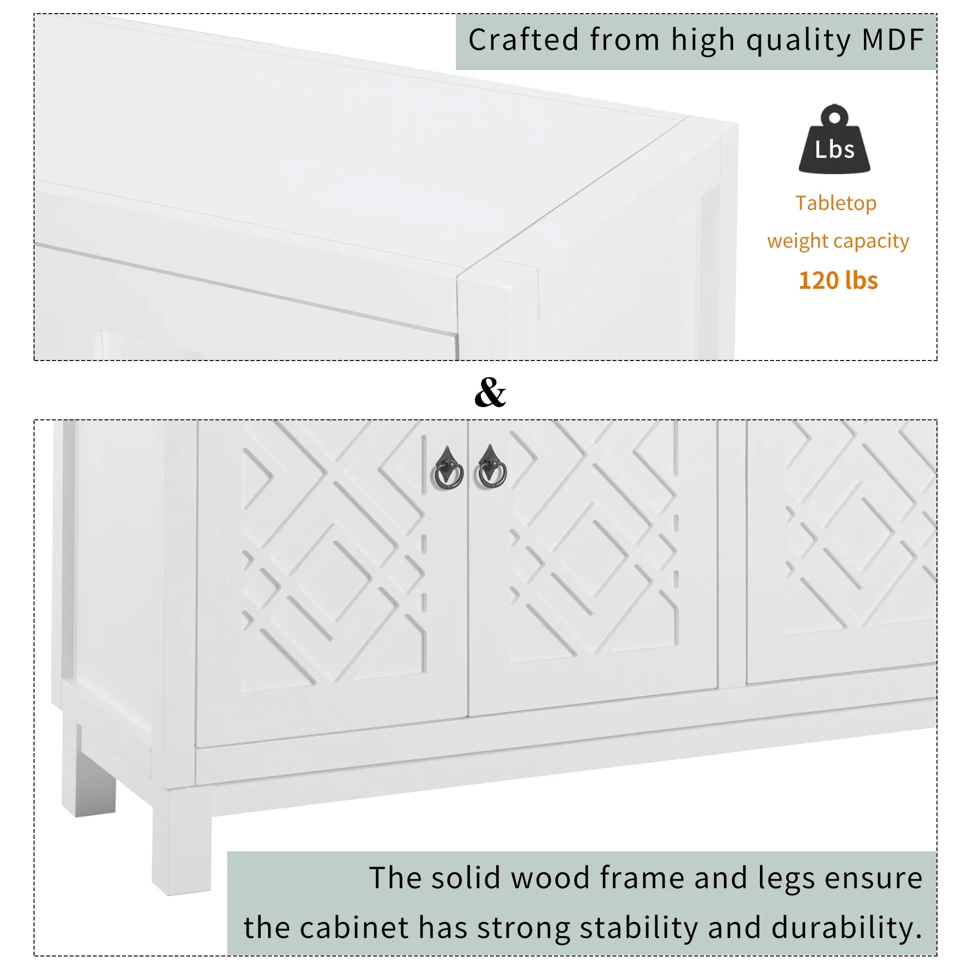 2-Door Storage Cabinet with Metal Legs and Adjustable Shelves, White U28992
