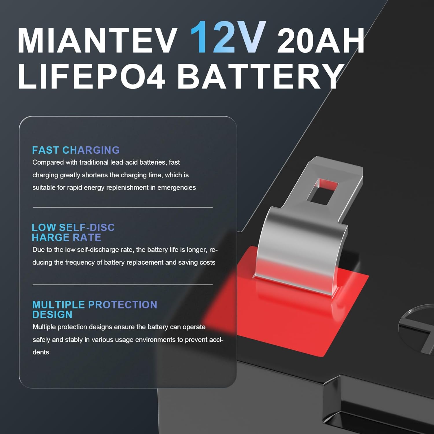 12V 20Ah LiFePO4 Battery with Built-in 20A BMS for RV, Solar, and Off-Grid C94812