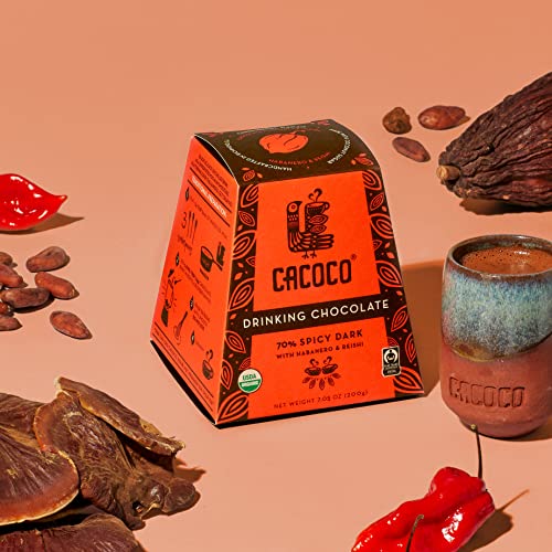 70% Spicy Dark Drinking Chocolate - Organic Hot Cacao by CACOCO, 7.05 oz N8240