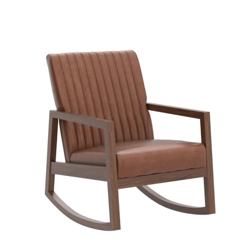 CIMOTA Leather Modern Rocking Chair Mid Century Upholstered Armchair Dark Brown N4300