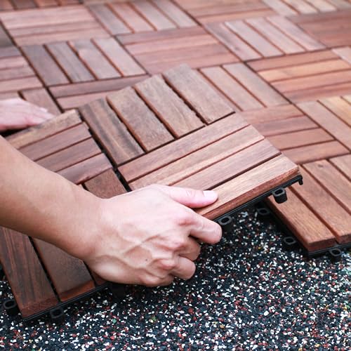 Interlocking Acacia Wood Deck Tiles 10PCS Waterproof Patio Flooring N963