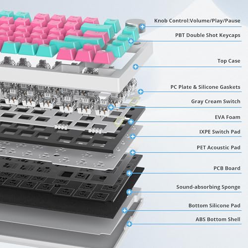 75% Wireless Creamy Mechanical Keyboard, Hot Swappable RGB Gasket Gaming Keyboard D50183