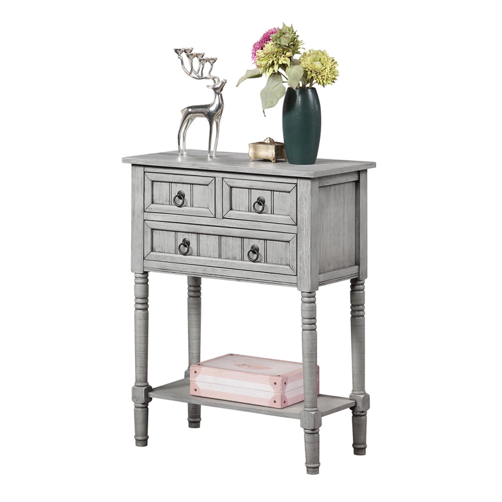 Covenience Concepts Kendra 3 Drawer Hall Table with Shelf, Wirebrush Light Gray H159170