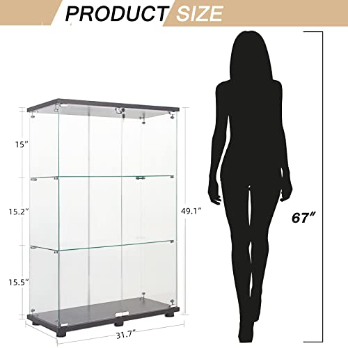 Glass Display Cabinet 3 Door Curio Cabinet Floor Standing Black U85305