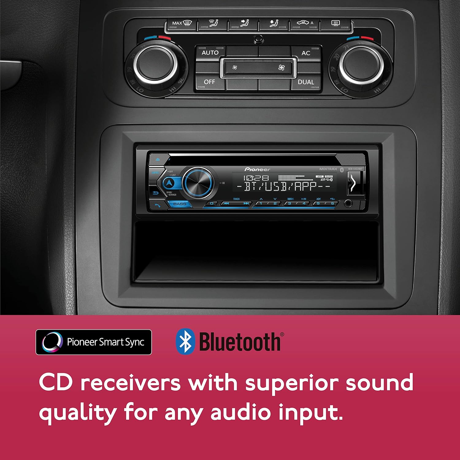 Pioneer DEH-S4220BT Single-Din Bluetooth CD Receiver with USB/AUX Inputs K606357