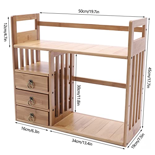 Bamboo Desktop Bookshelf with 3 Drawers, Nut-Brown B80264