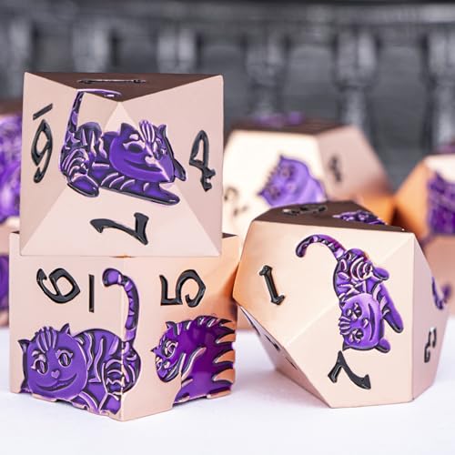 Metal DND Cat Dice 7PCS Polyhedral RPG Dice Set with Gift Case B373640