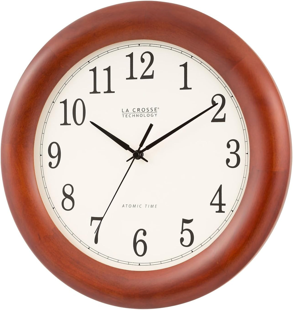 La Crosse Technology 12.5 Inch Cherry Wood Atomic Analog Clock S30330