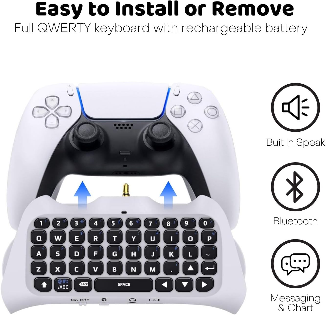 TNP PS5 Chatpad - PS5 Controller Keyboard Attachment, Wireless Compact Keypad with Built-in Speaker I54369