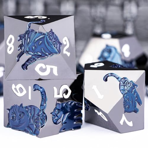 Metal DND Cat Dice 7PCS Polyhedral RPG Dice Set with Gift Case B373640