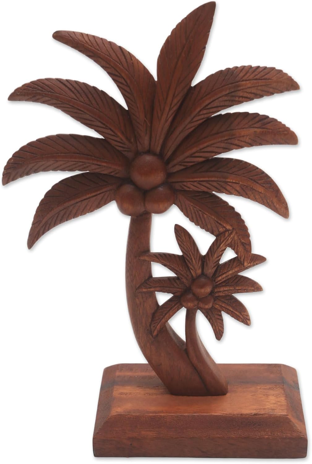 NOVICA Artisan Handcarved Wood Statuette Coconut Tree from Bali Brown Indonesia Sculpture Leaf Nature Tropical Decor [12.5in H x 6in W x 3.5in D] ' Coconut Trees'