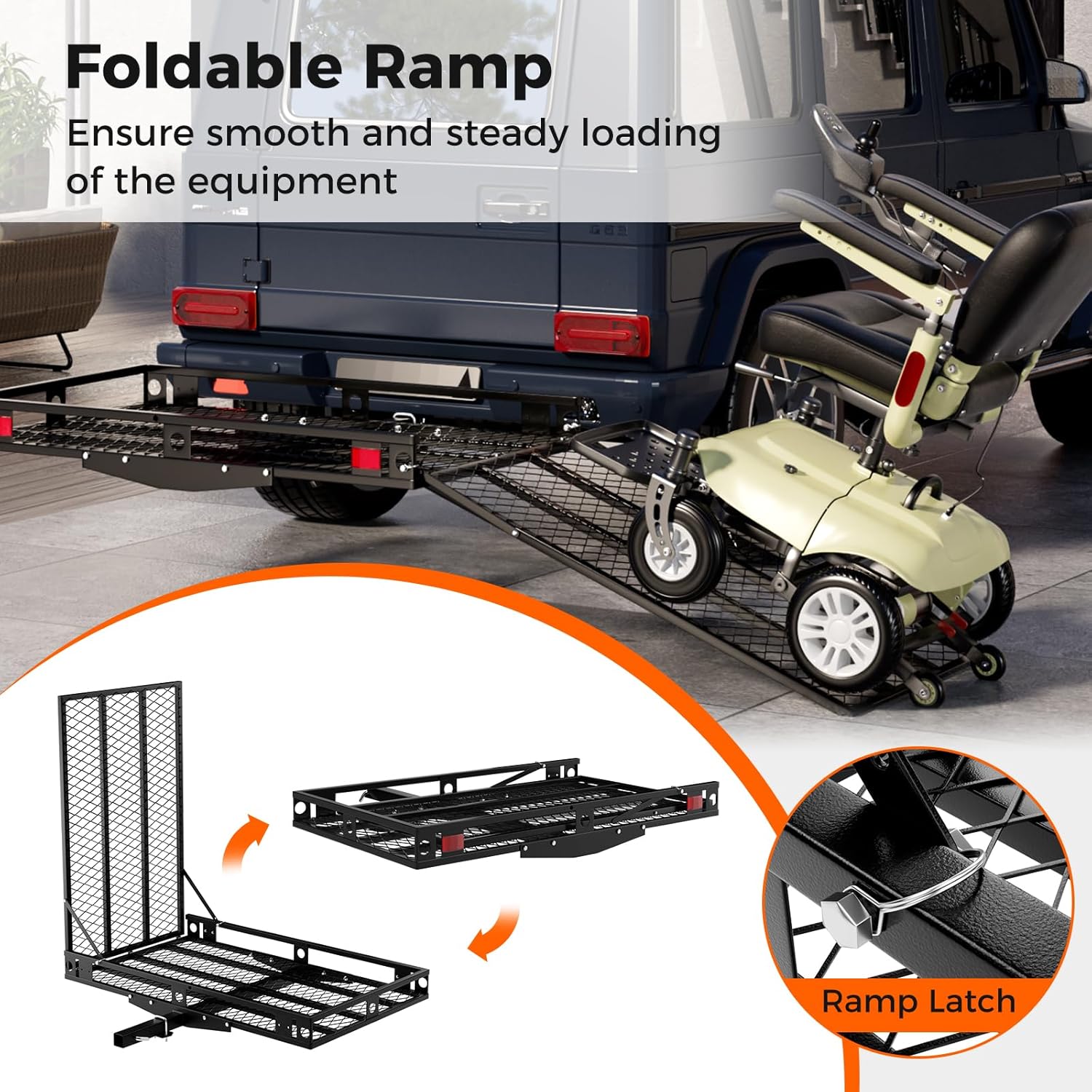 Mobility Scooter Carrier 500 LBS Capacity Hitch Mount with Foldable Ramp W8335