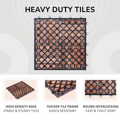 Interlocking Acacia Wood Deck Tiles 10PCS Waterproof Patio Flooring N963